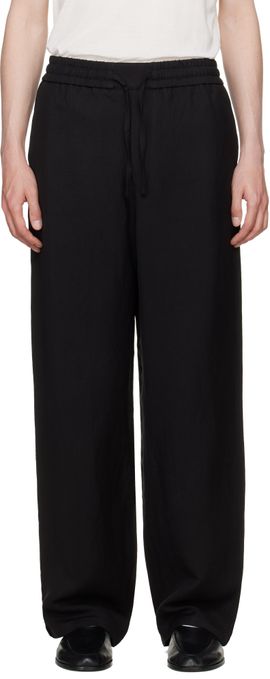 AMI Paris AMI Paris Black Blended Linen Elasticated Waist Trousers