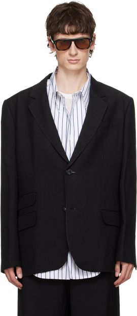 AMI Paris AMI Paris Black Linen Blend Single-Breasted Straight Blazer