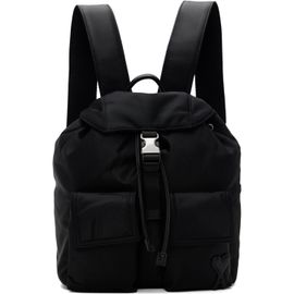 AMI Paris AMI Paris Black Small Nylon Marcel Flap Backpack