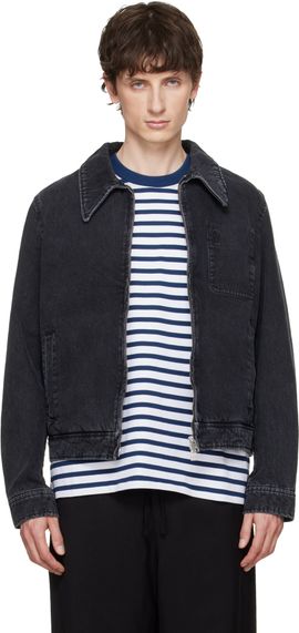 AMI Paris AMI Paris Black 'Tonal Ami de Coeur' Zipped Denim Jacket
