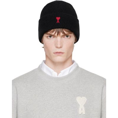 AMI Paris AMI Paris Black Wool Ami De Coeur Beanie