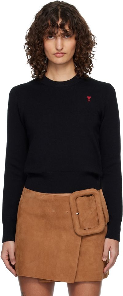 AMI Paris AMI Paris Black Wool Ami De Coeur Crewneck Sweater
