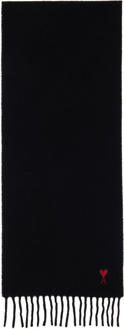 AMI Paris AMI Paris Black Wool Ami de Coeur Scarf