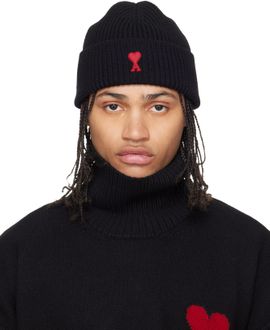 AMI Paris AMI Paris Black Wool Contrasted Ami de Coeur Beanie