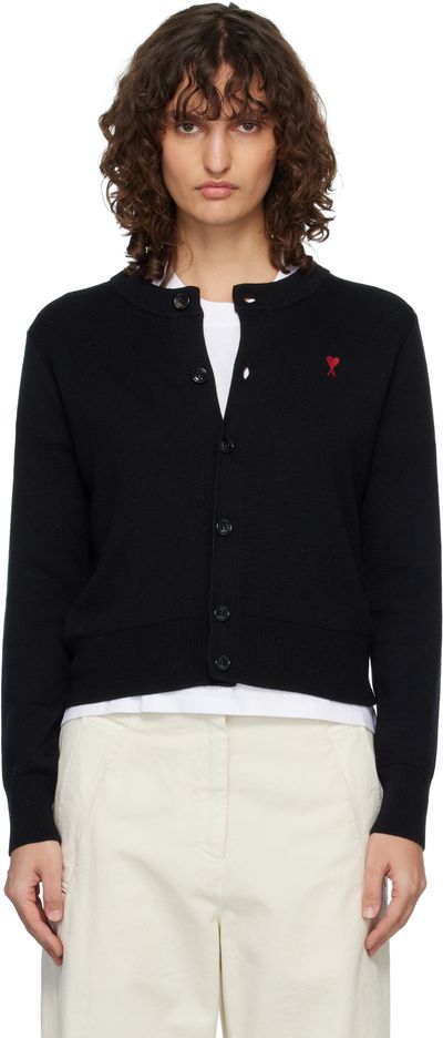 AMI Paris AMI Paris Black Wool Crewneck Ami de Coeur Cardigan