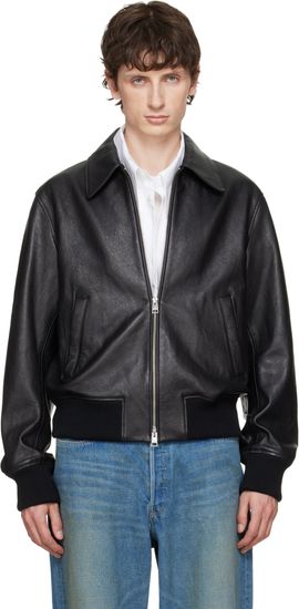 AMI Paris AMI Paris Black Zipped Lamb Leather Jacket