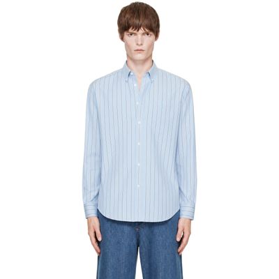 AMI Paris AMI Paris Blue Boxy Striped Cotton Ami de Coeur Shirt