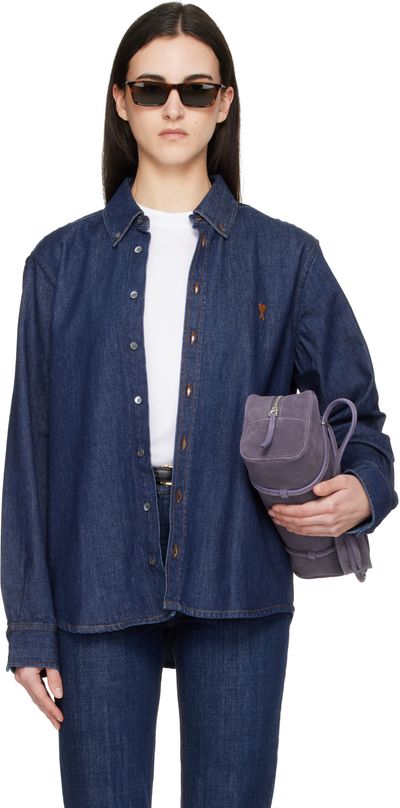 AMI Paris AMI Paris Blue Denim Cotton Ami de Coeur Shirt