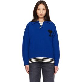 AMI Paris AMI Paris Blue Wool Ami de Coeur Polo