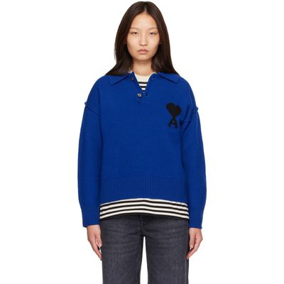 AMI Paris AMI Paris Blue Wool Ami de Coeur Polo