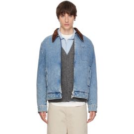 AMI Paris AMI Paris Blue Zipped Ami de Coeur Velvet Collar Denim Jacket