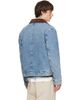 AMI Paris AMI Paris Blue Zipped Ami de Coeur Velvet Collar Denim Jacket - 3