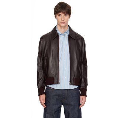 AMI Paris AMI Paris Brown Lamb Leather Zipped Jacket