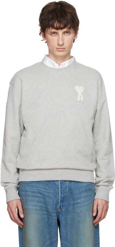 AMI Paris AMI Paris Gray Cotton Crochet 'Ami de Coeur' Sweatshirt
