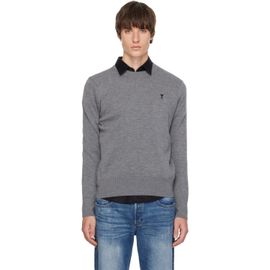 AMI Paris AMI Paris Gray Crewneck Wool Ami de Coeur Sweater