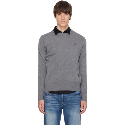 AMI Paris AMI Paris Gray Crewneck Wool Ami de Coeur Sweater
