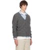 AMI Paris AMI Paris Gray V-Neck Ami Cardigan - 2