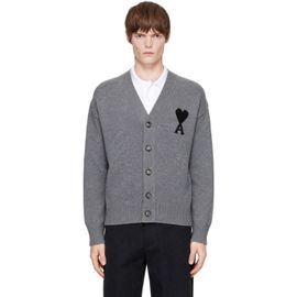 AMI Paris AMI Paris Gray V-Neck Ami de Coeur Cardigan