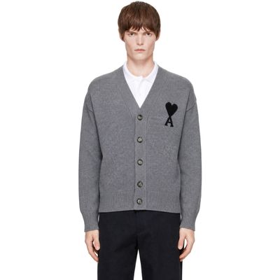 AMI Paris AMI Paris Gray V-Neck Ami de Coeur Cardigan