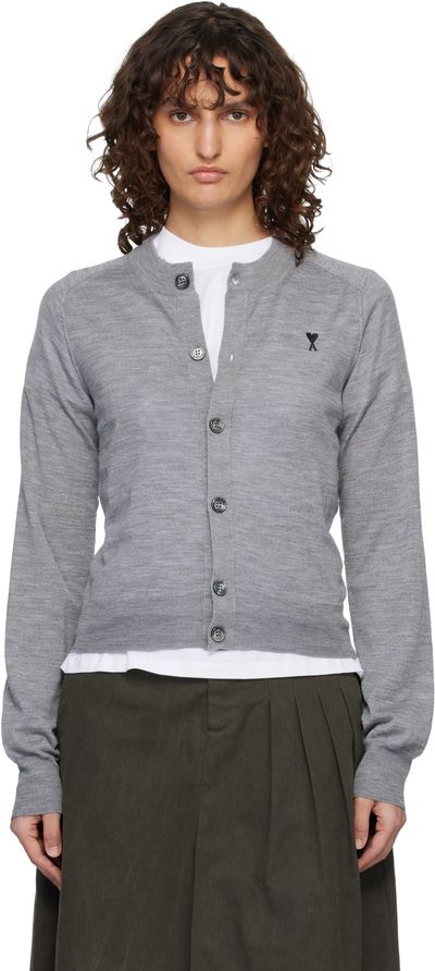 AMI Paris AMI Paris Gray Wool Crewneck Ami de Coeur Cardigan