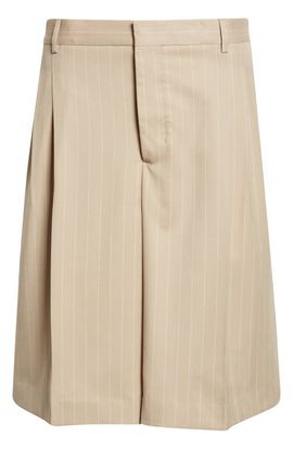 AMI PARIS AMI PARIS Pleated Pinstripe Wide Leg Wool Gabardine Bermuda Shorts