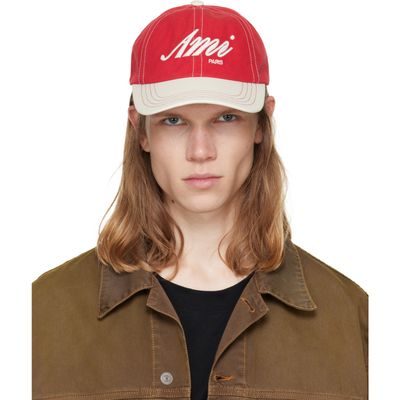 AMI Paris AMI Paris Red & White 'AMI' Embroidery Bicolor Cap