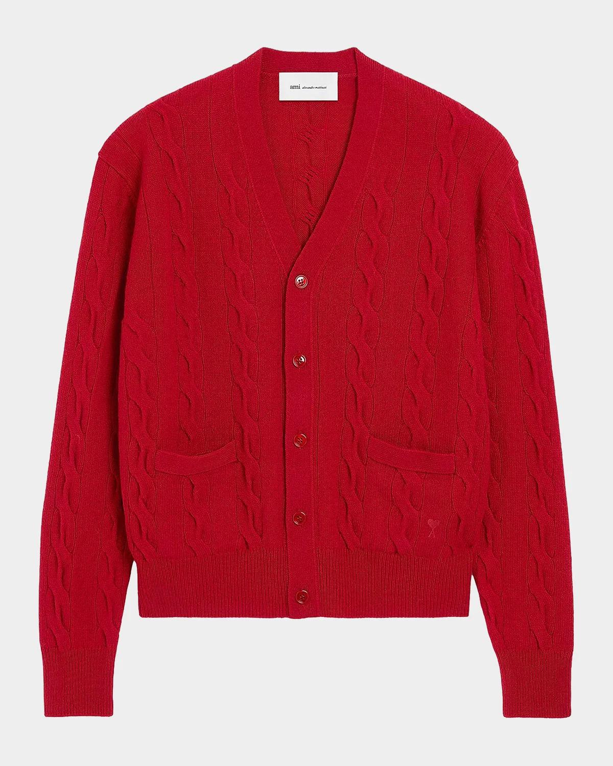 Ami Paris Cable-Knit Wool Cardigan