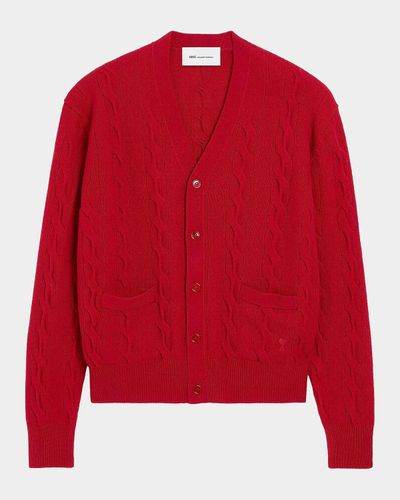Ami Paris Cable-Knit Wool Cardigan