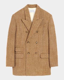 Ami Paris Double-Breasted Herringbone Wool Oversized Blazer Jacket