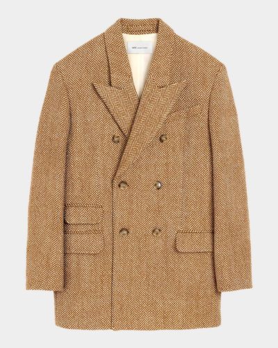 Ami Paris Double-Breasted Herringbone Wool Oversized Blazer Jacket