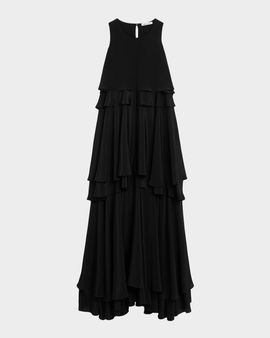 Ami Paris Sleeveless Tiered Silk Crepe De Chine Midi Dress