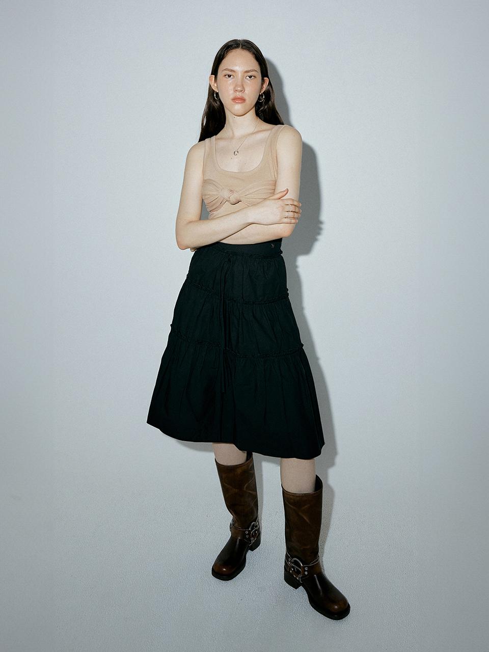 AMIDI JOLI RIBBON RUFFLE SKIRT_BLACK