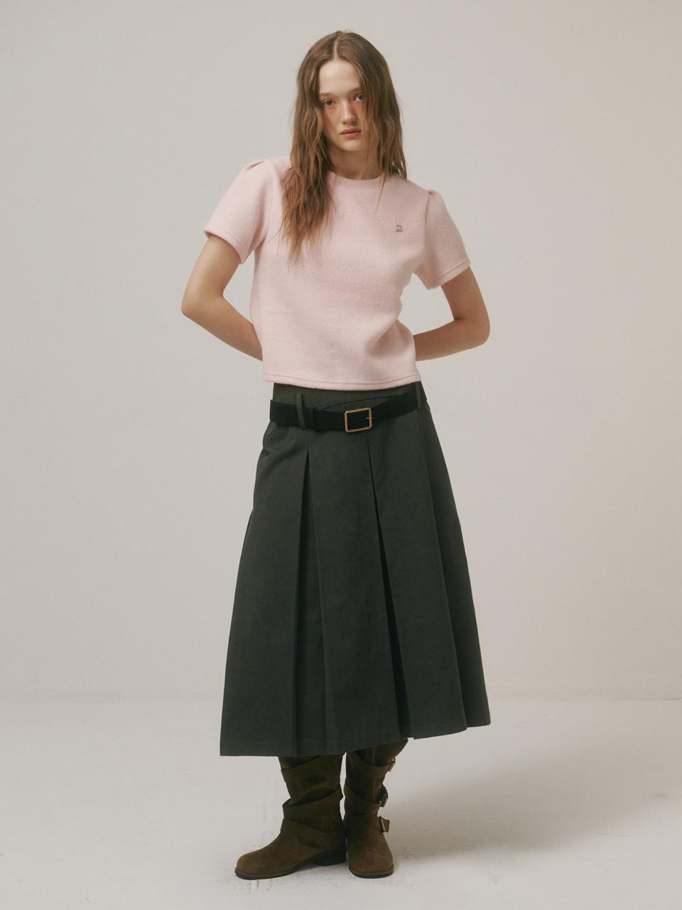 AMIDI PLEATS LONG SKIRT_CHARCOAL