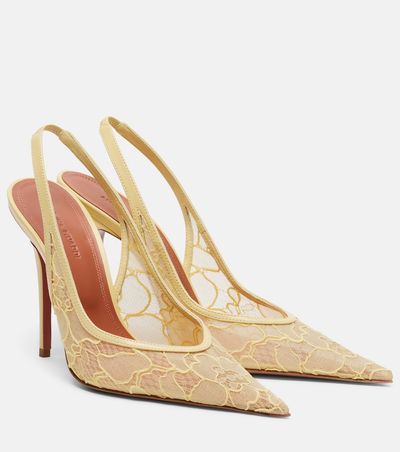 Amina Muaddi Amina Muaddi Anok leather-trimmed lace slingback pumps