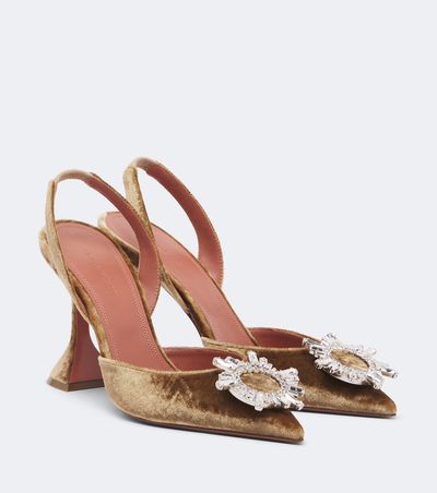 Amina Muaddi Amina Muaddi Begum embellished velvet slingback pumps