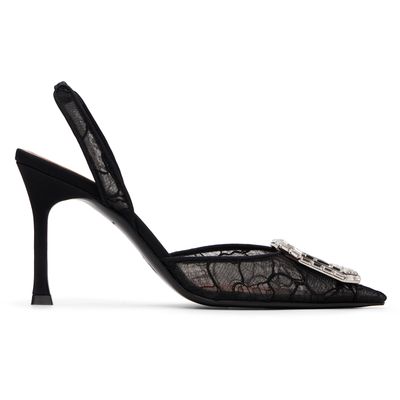 Amina Muaddi Amina Muaddi Black Camelia Lace Sling 90 Heels