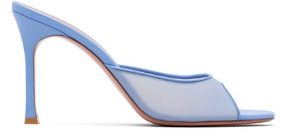 Amina Muaddi Amina Muaddi Blue Alexa Mesh Slipper 95 Heeled Sandals