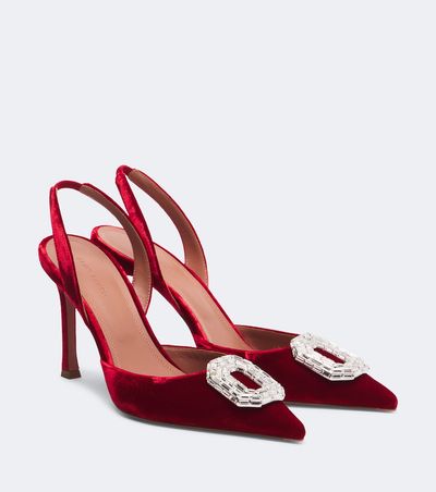 Amina Muaddi Amina Muaddi Camelia embellished velvet slingback pumps