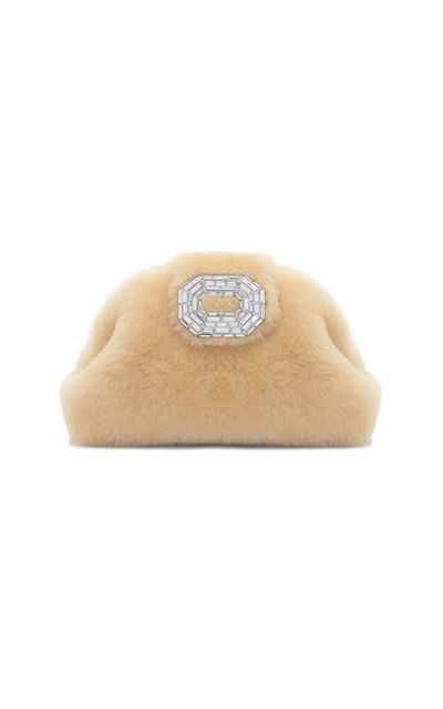 Amina Muaddi Amina Muaddi Camelia Shearling Clutch Neutral OS