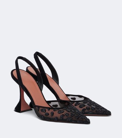Amina Muaddi Amina Muaddi Holli embellished mesh slingback pumps