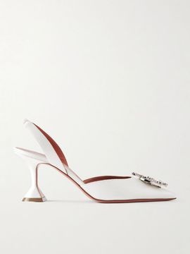 AMINA MUADDI Begum 70 Swarovski crystal-embellished satin slingback pumps