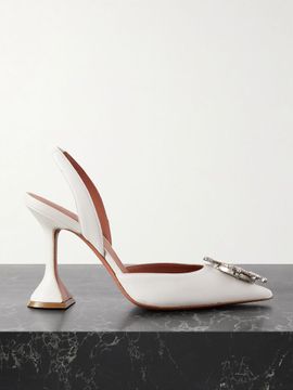 AMINA MUADDI Begum 95 Swarovski crystal-embellished leather slingback pumps