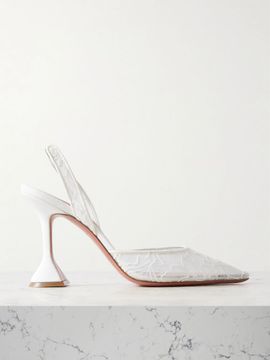 AMINA MUADDI Holli 95 lace and leather slingback pumps