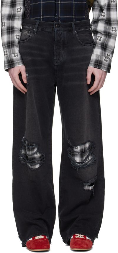 AMIRI AMIRI Black Flannel Repair Baggy Jeans