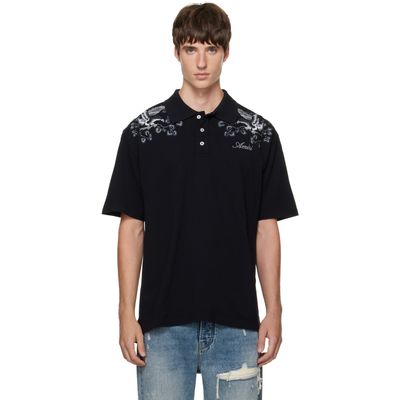 AMIRI AMIRI Black Floral Embroidered Polo