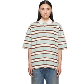 AMIRI AMIRI Blue & Brown MA Stripe Skate S/S Polo