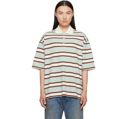 AMIRI AMIRI Blue & Brown MA Stripe Skate S/S Polo
