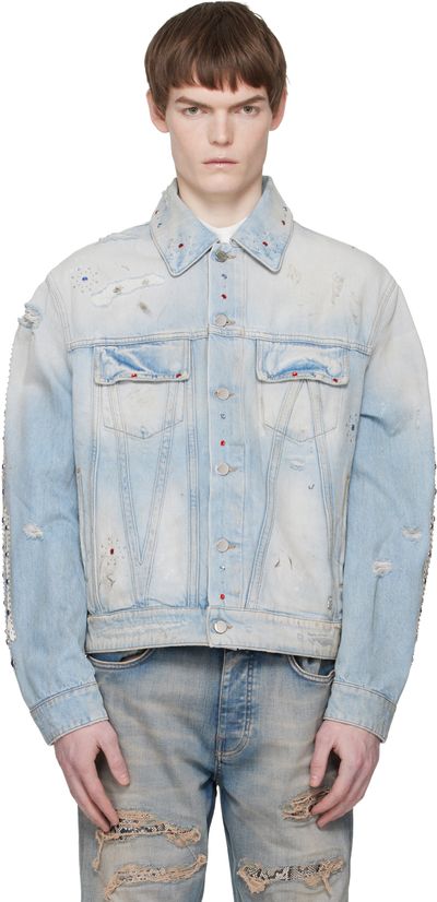 AMIRI AMIRI Blue Bones Studded Denim Trucker Jacket