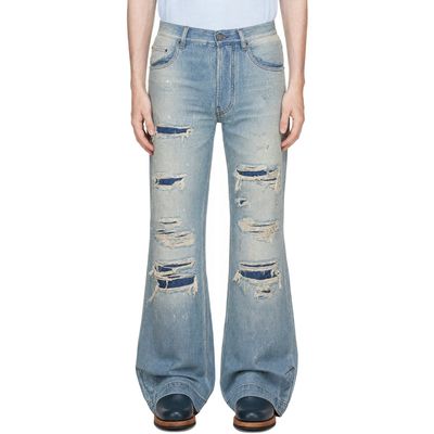 AMIRI AMIRI Blue Destroyed Straight Flare Jean