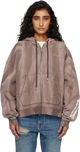 AMIRI AMIRI Brown Bones Studded Zip Hoodie